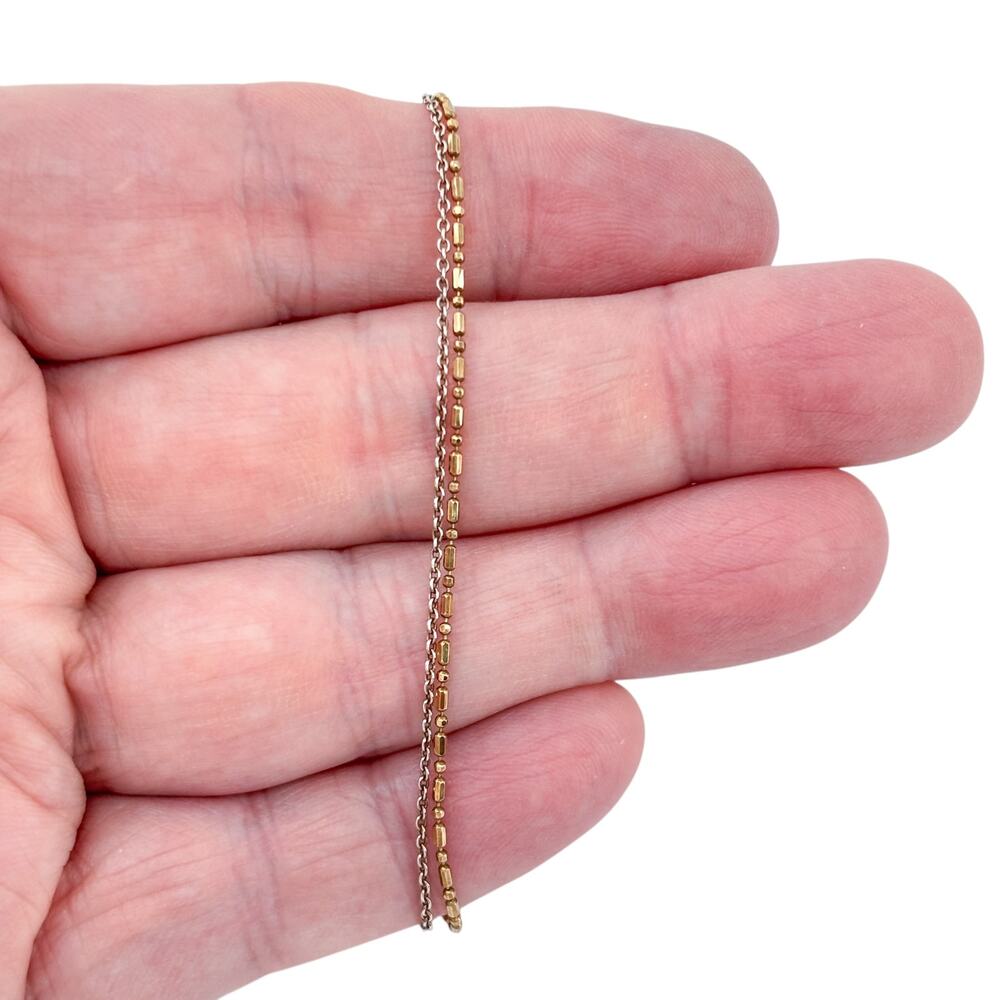 Vintage Italy Gold-Tone Sterling Silver 925 Dual Chain Bead Anklet 9"-10"